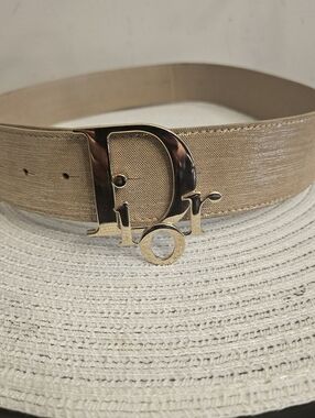 Vintage Christian Dior Diorquake Wide Logo Belt Size 85 Gold Buckle